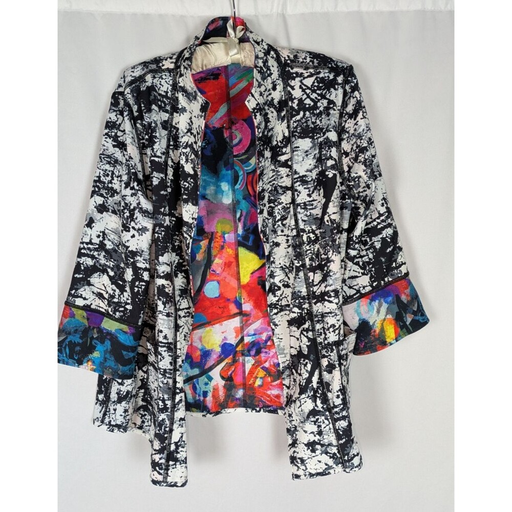 Ali Miles Jacket L Women's Reversible Abstract Open Front Wearable Art Artsy - Picture 6 of 12